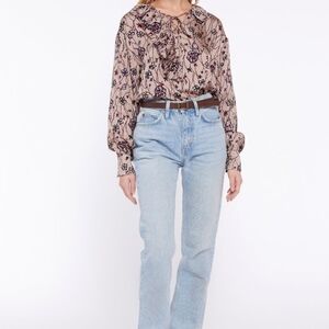 Joie NWT Floral Print Long Sleeve Ruffle Blouse Tie Neck Top M